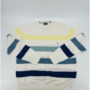 Tommy Hilfiger Lightweight Striped Sweater. White with multicolor stripes.